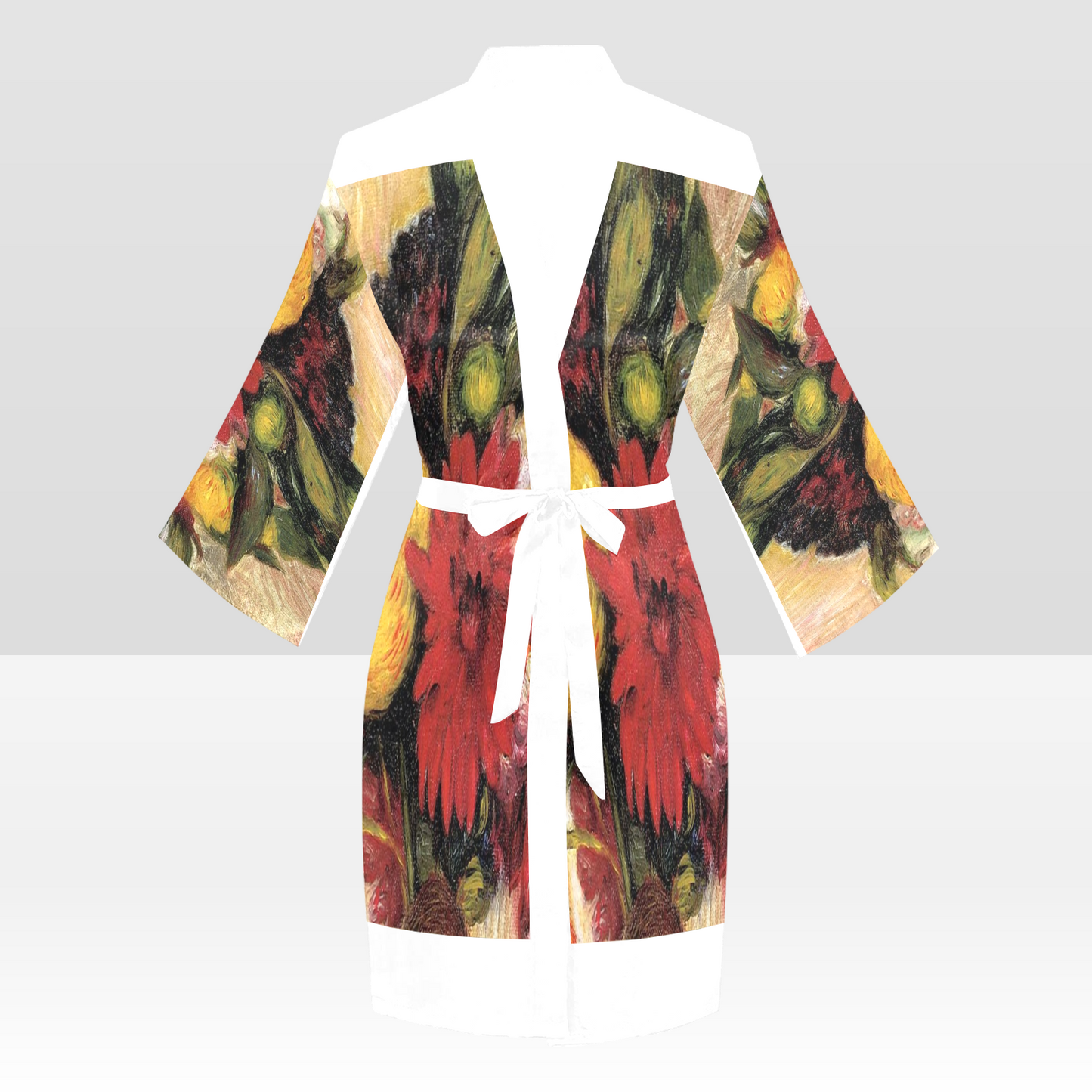 Vintage Floral Kimono Robe, Black or White Trim, Sizes XS to 2XL, Design 25