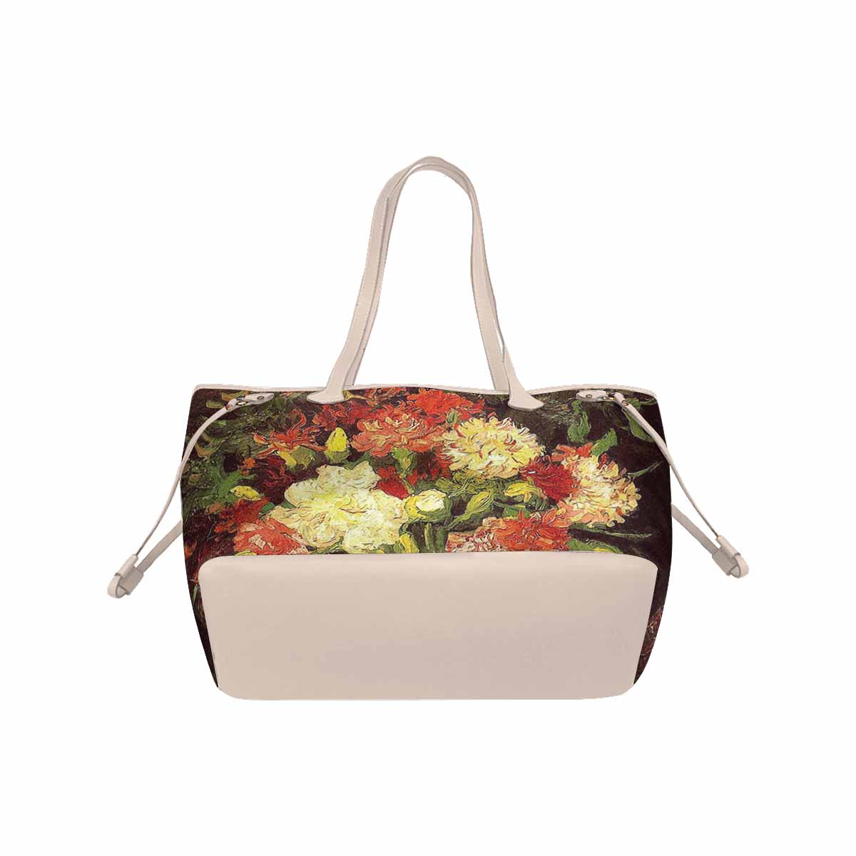 Vintage Floral Handbag, Classic Handbag, Mod 1695361 Mod 1661, Design 33 BEIGE/TAN TRIM