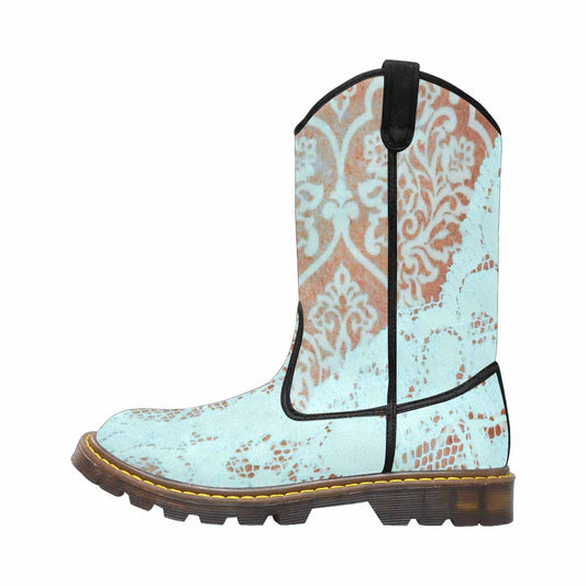 Victorian lace print, western lumber boots, design 23
