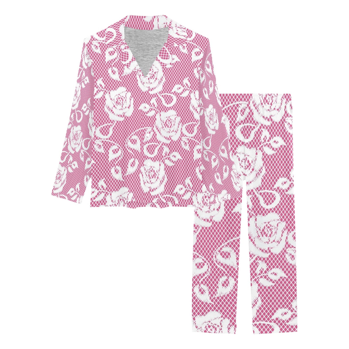 Victorian printed lace pajama set, design 17 Women's Long Pajama Set (Sets 02)