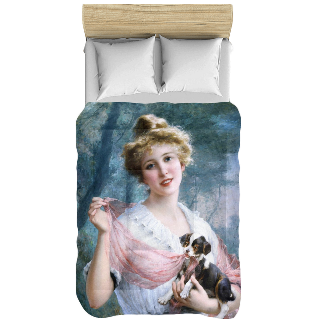 Victorian lady design comforter, twin, twin XL, queen or king, The Mischievous Puppy
