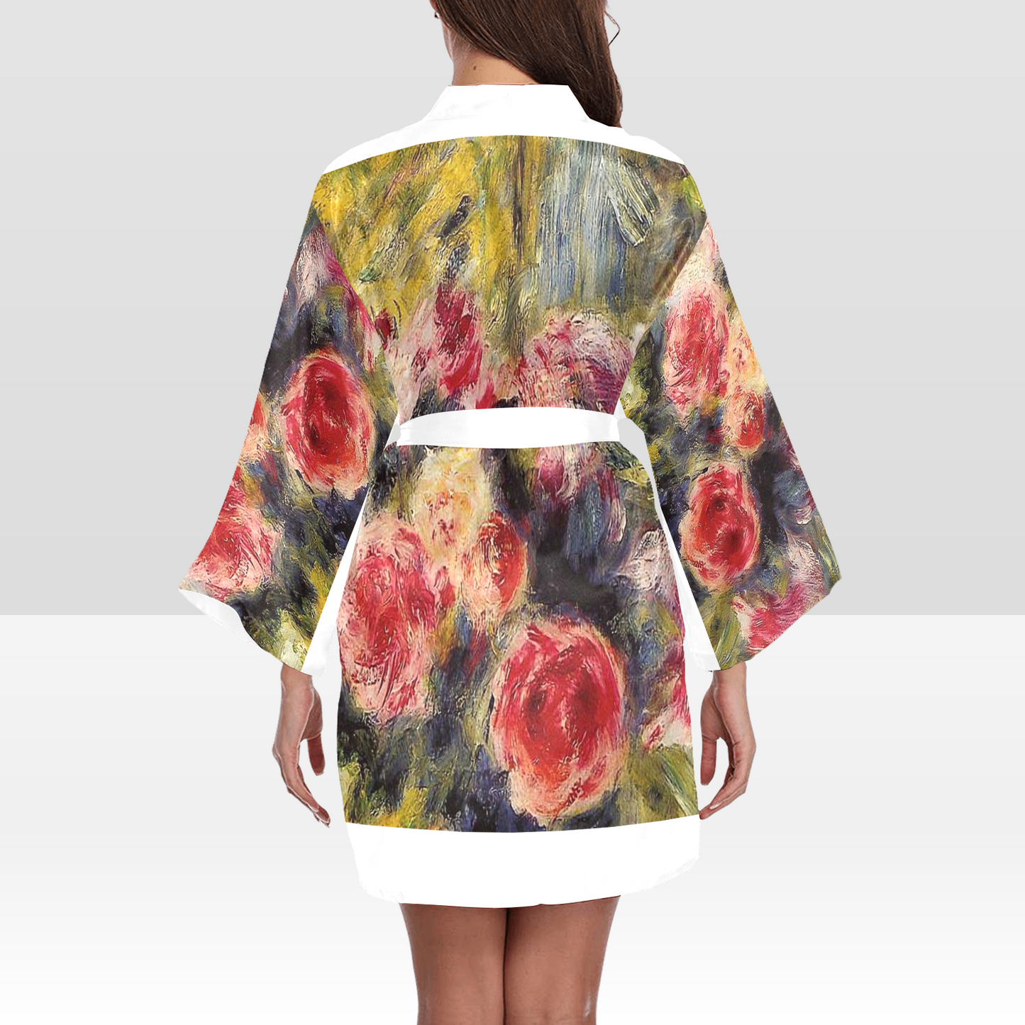 Vintage Floral Kimono Robe, Black or White Trim, Sizes XS to 2XL, Design 26