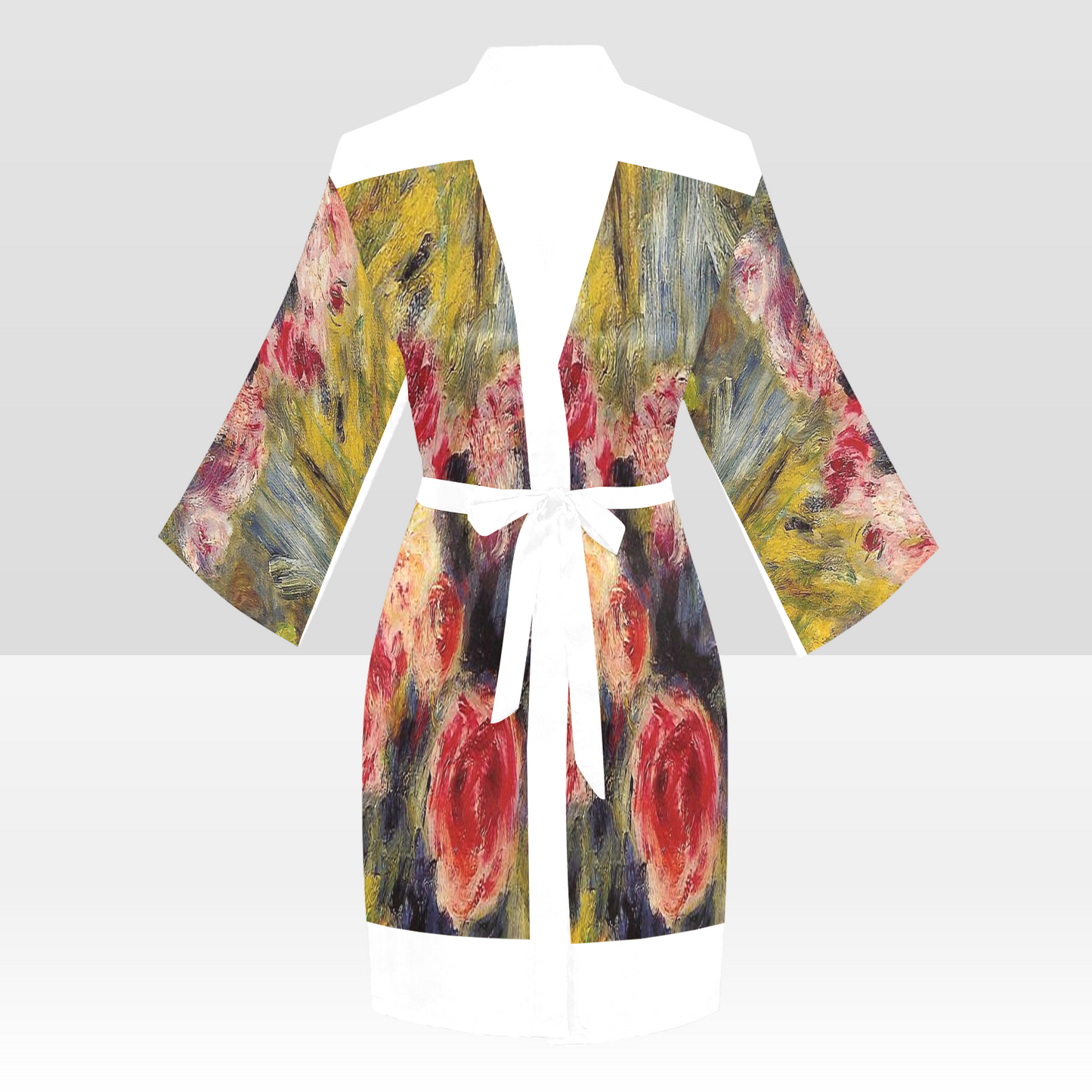 Vintage Floral Kimono Robe, Black or White Trim, Sizes XS to 2XL, Design 26
