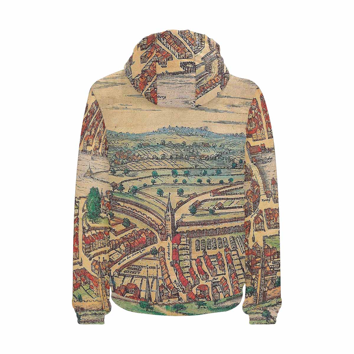 Antique Map design, mens lightweight, warm, quilted hooded bomber jacket, design, 24