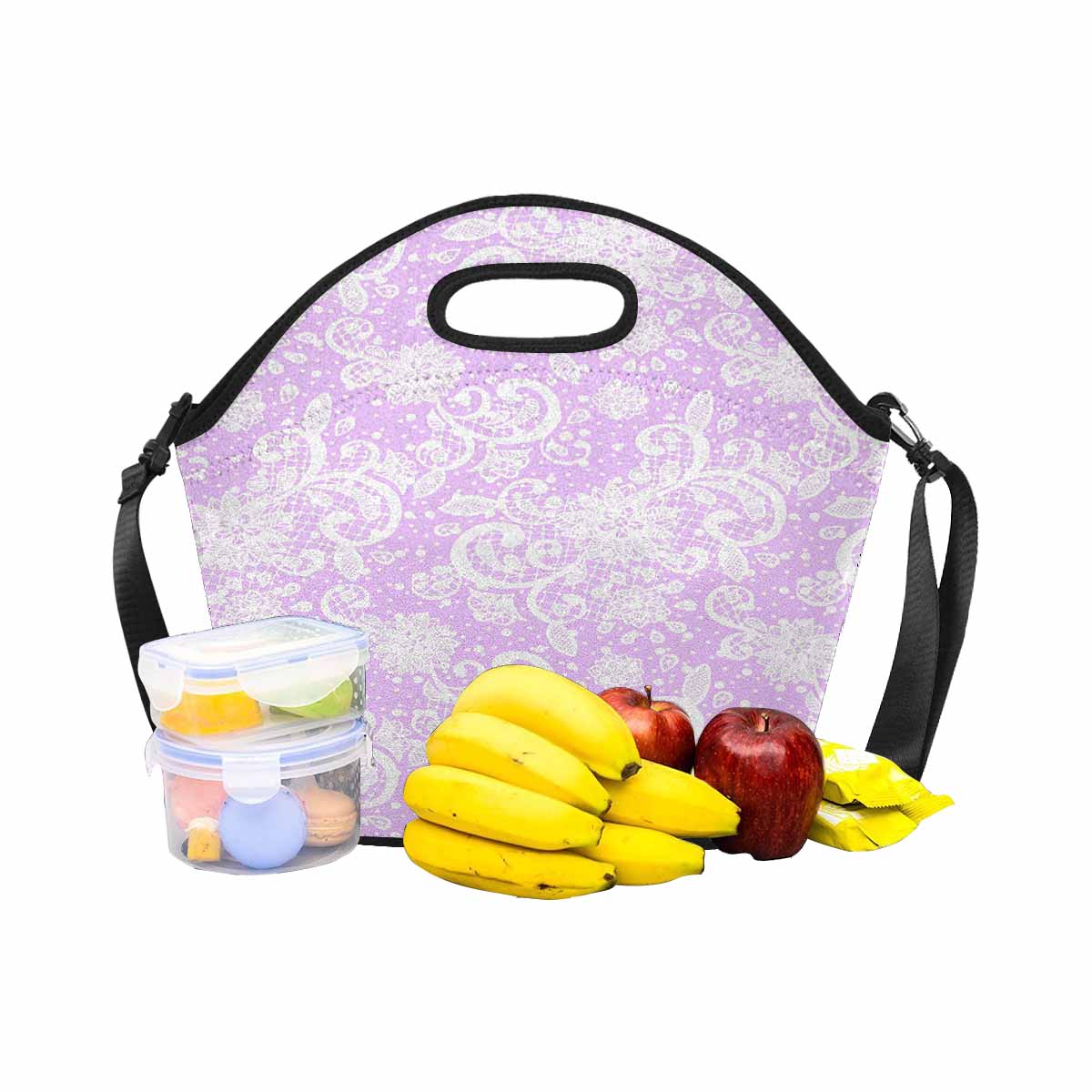 Victorian lace print insulated lunch bag, design 06