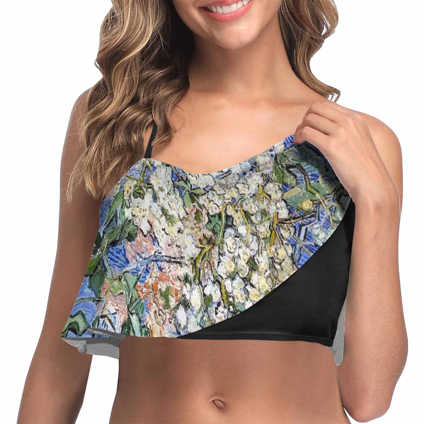 Vintage floral flounce bikini top, Design 04