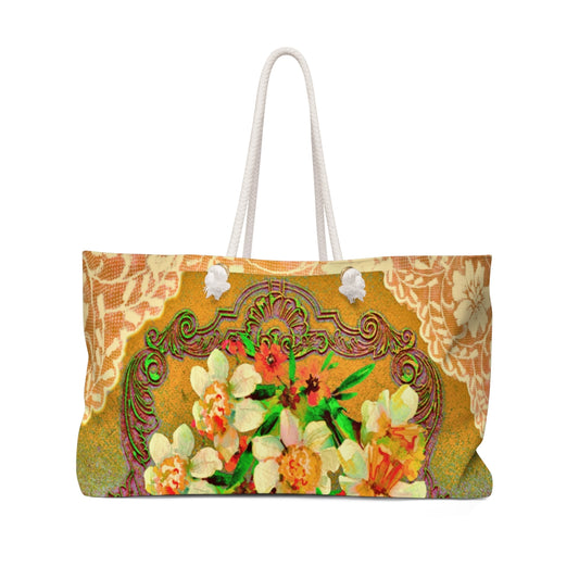 Victorian lace print weekender bag, large, design 48