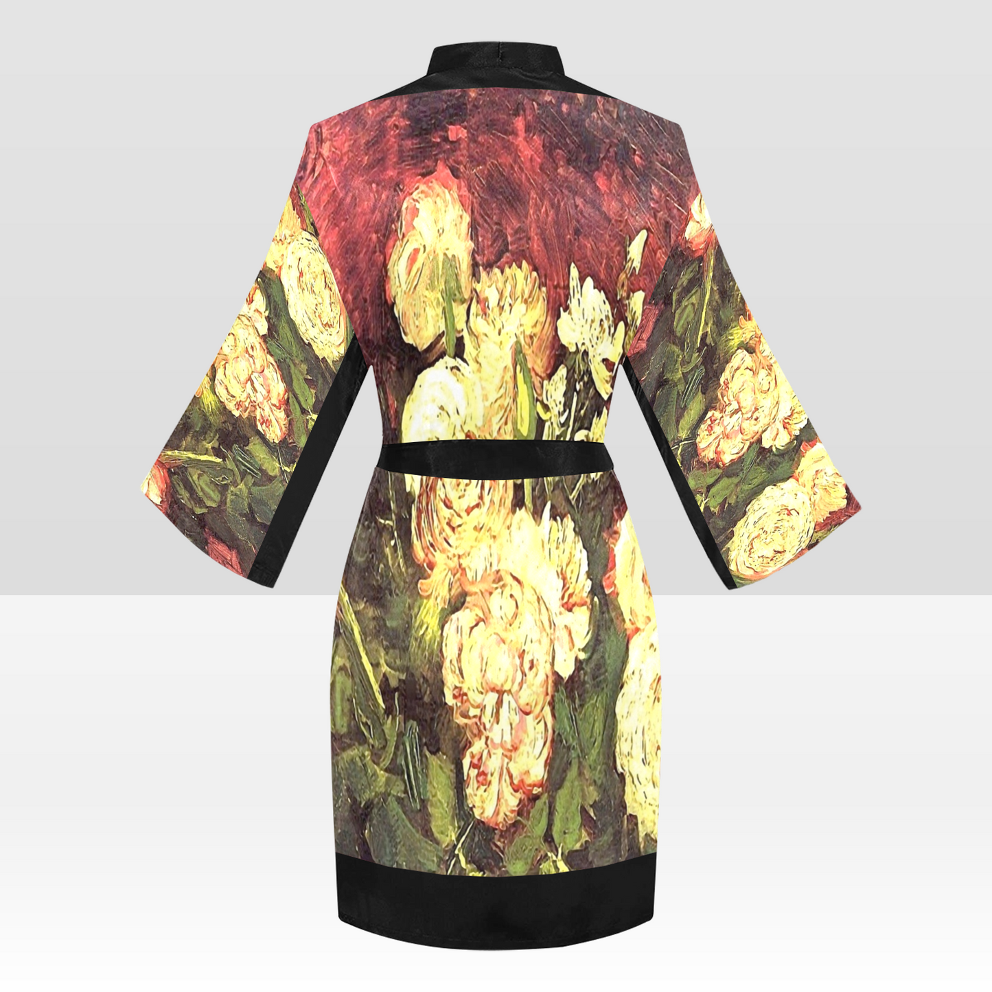 Vintage Floral Kimono Robe, Black or White Trim, Sizes XS to 2XL, Design 27