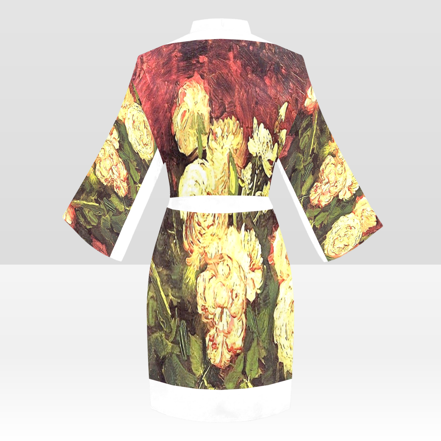 Vintage Floral Kimono Robe, Black or White Trim, Sizes XS to 2XL, Design 27