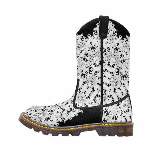 Victorian lace print, western lumber boots, design 50