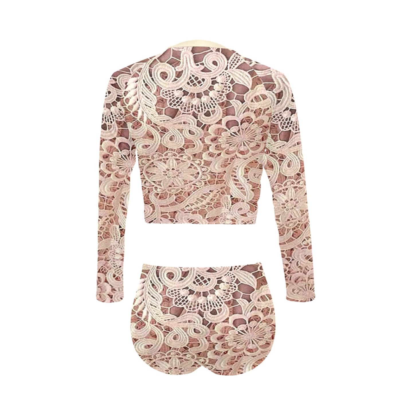 Victorian printed lace, long sleeve 2pc swimsuit, beachwear, design 11 Long Sleeve Bikini Set (Model S27)