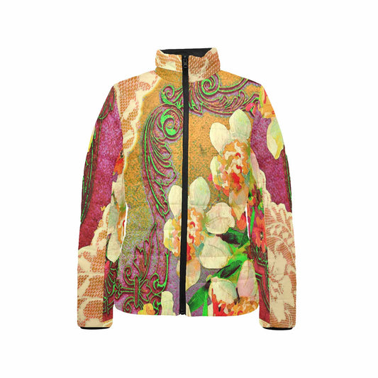 Victorian Lace print womens padded quilted jacket, design 48