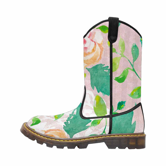 Victorian lace print, western lumber boots, design 21