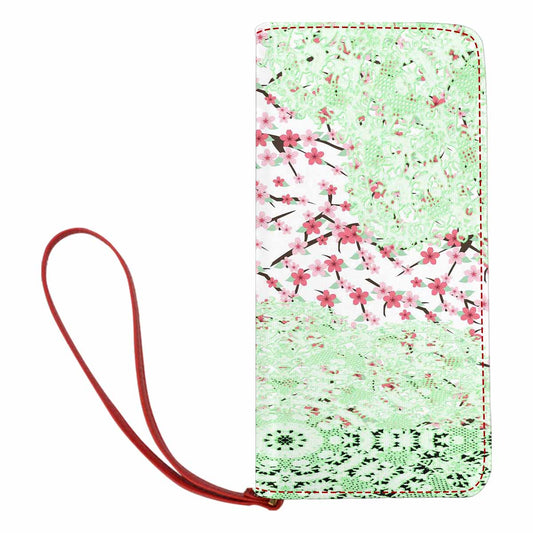 Victorian lace print womens wallet, clutch purse, red trim, design 10