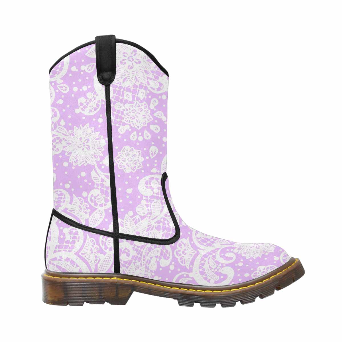 Victorian lace print, western lumber boots, design 06