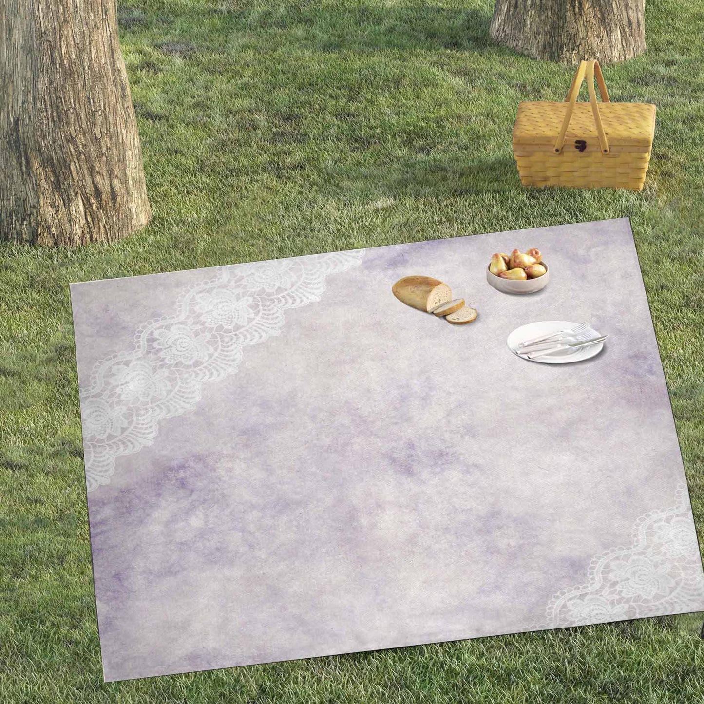 Victorian lace print waterproof picnic mat, 69 x 55in, design 40