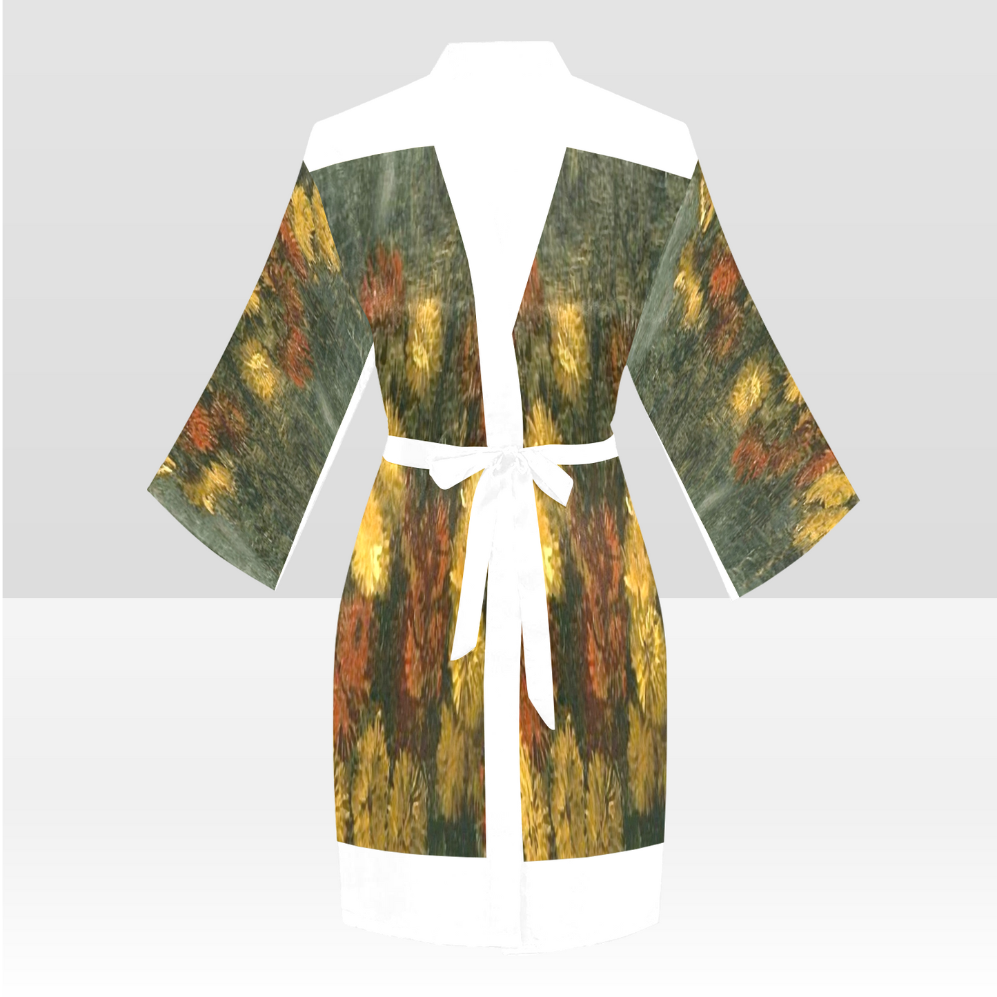Vintage Floral Kimono Robe, Black or White Trim, Sizes XS to 2XL, Design 28