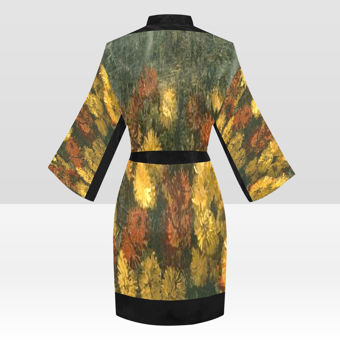 Vintage Floral Kimono Robe, Black or White Trim, Sizes XS to 2XL, Design 28