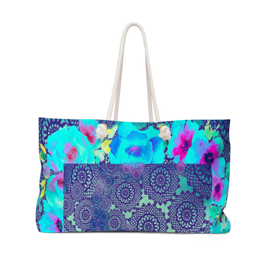 Victorian lace print weekender bag, large, design 14