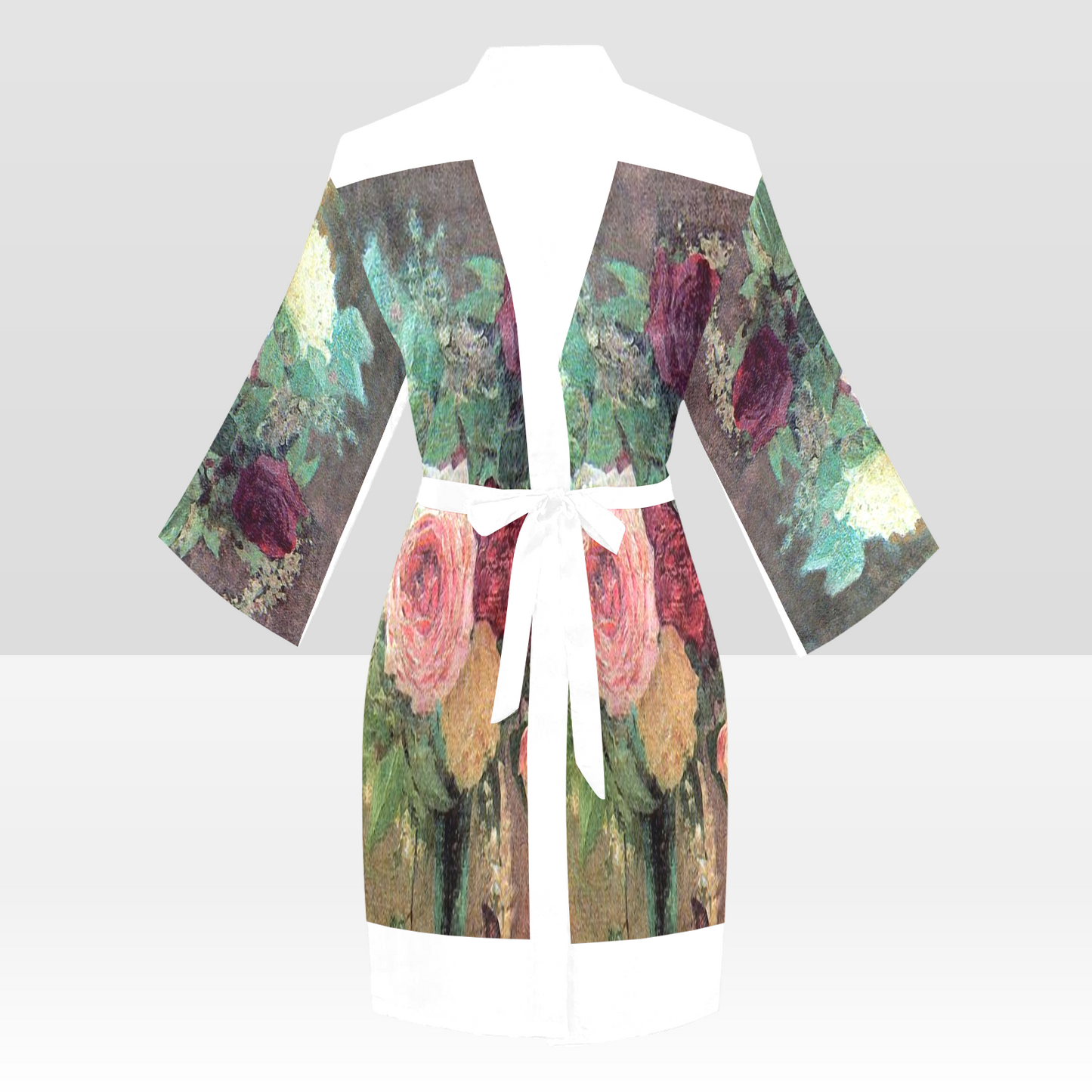 Vintage Floral Kimono Robe, Black or White Trim, Sizes XS to 2XL, Design 29
