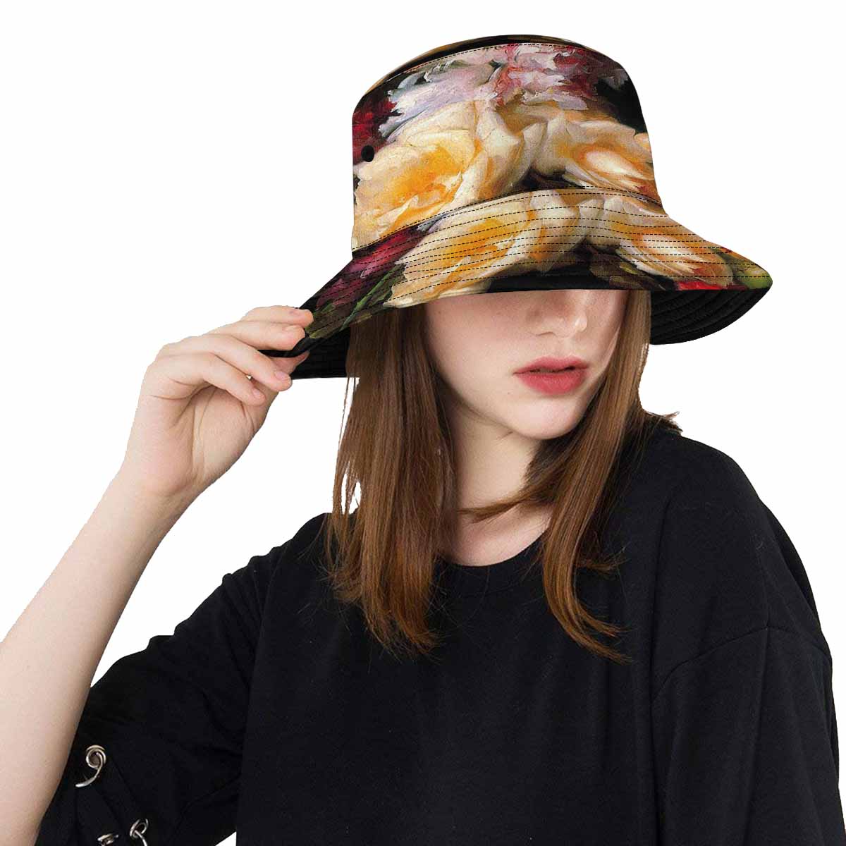 Vintage floral unisex bucket boonie Hat, outdoors hat, Design 30