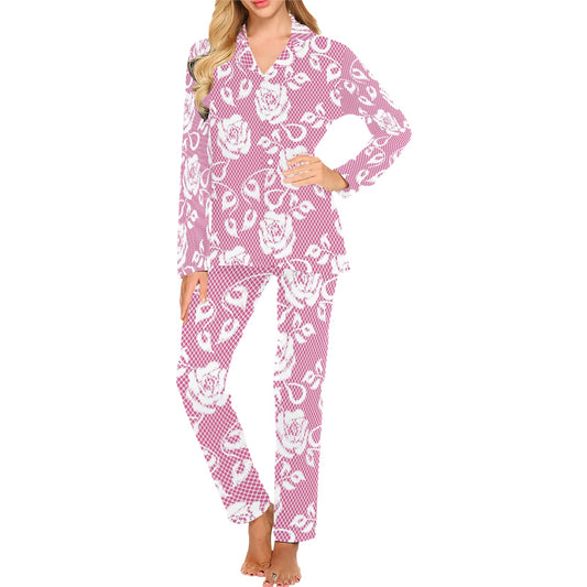 Victorian printed lace pajama set, design 17 Women's Long Pajama Set (Sets 02)