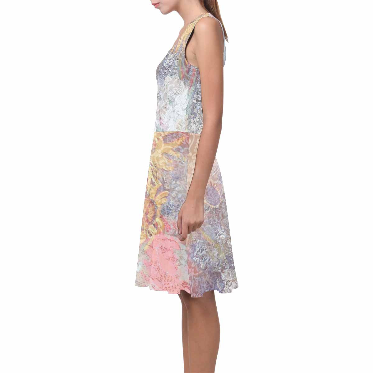 Vintage floral short summer flare dress,  XS to 3XL plus size, model D09534 Design 54x