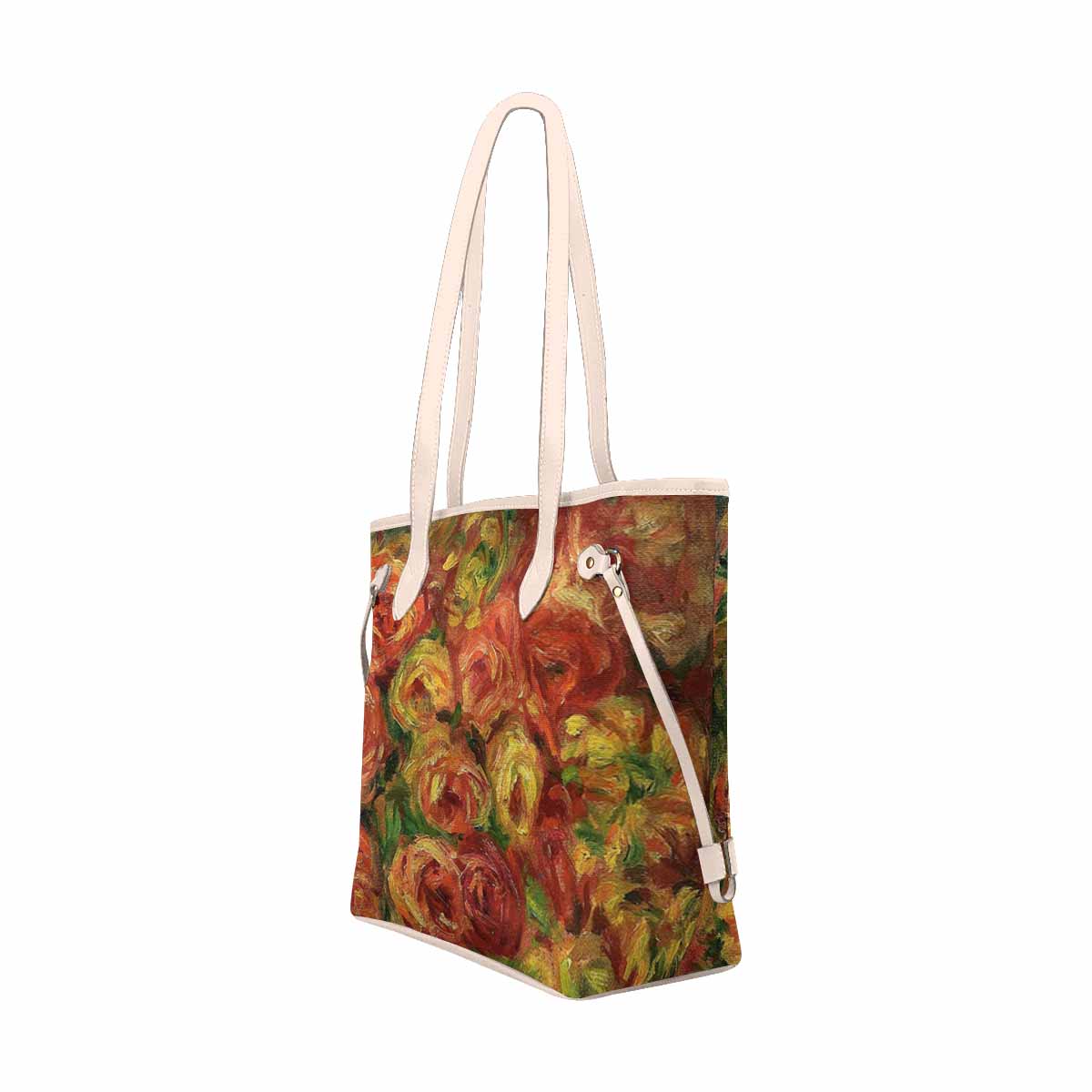 Vintage Floral Handbag, Classic Handbag, Mod 1695361 Design 18, BEIGE/TAN TRIM