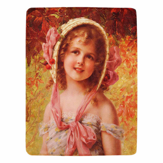 Victorian Girl Design BLANKET, LARGE 60 in x 80 in, THE CHERRY BONNET