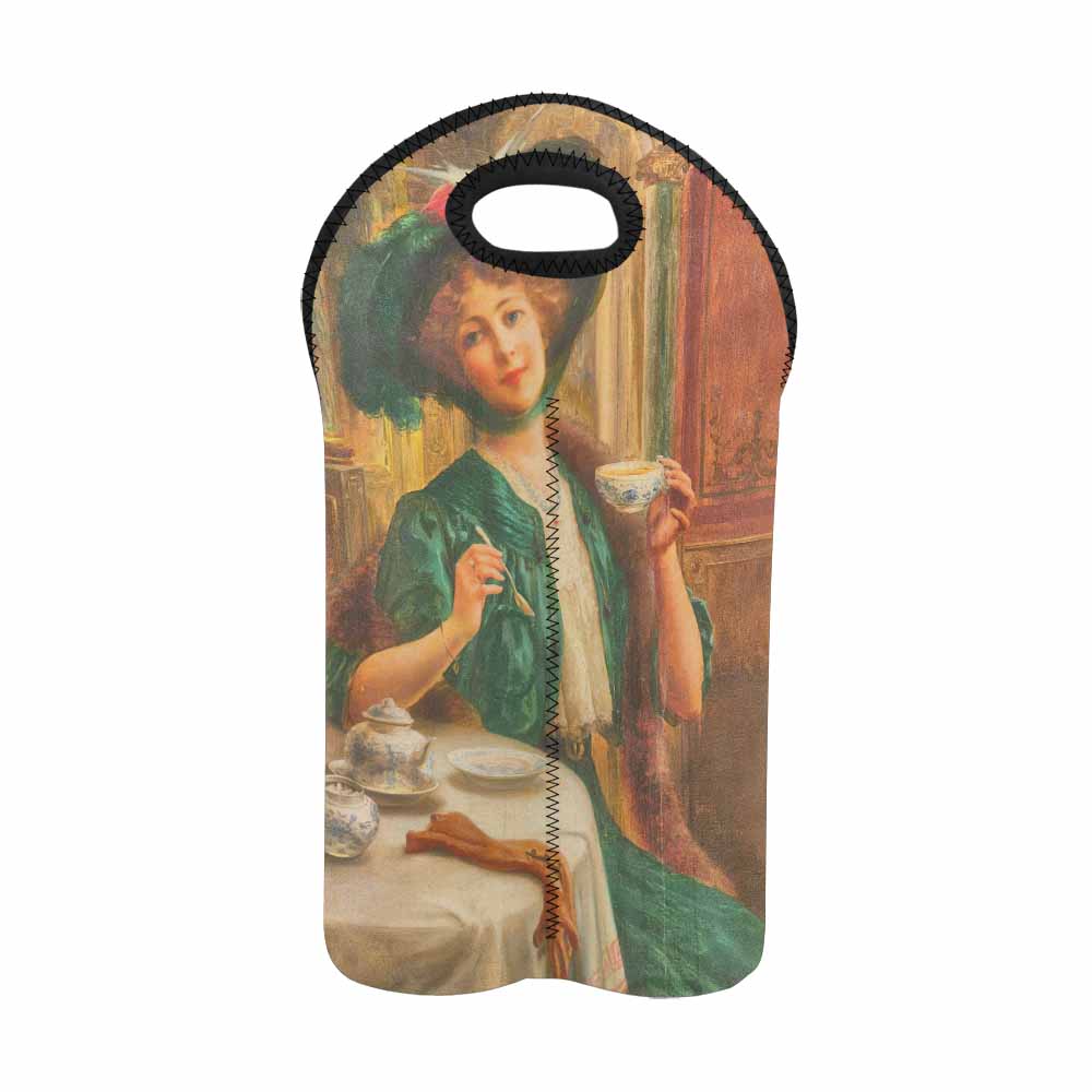 Victorian lady design 2 Bottle wine bag, lady in green