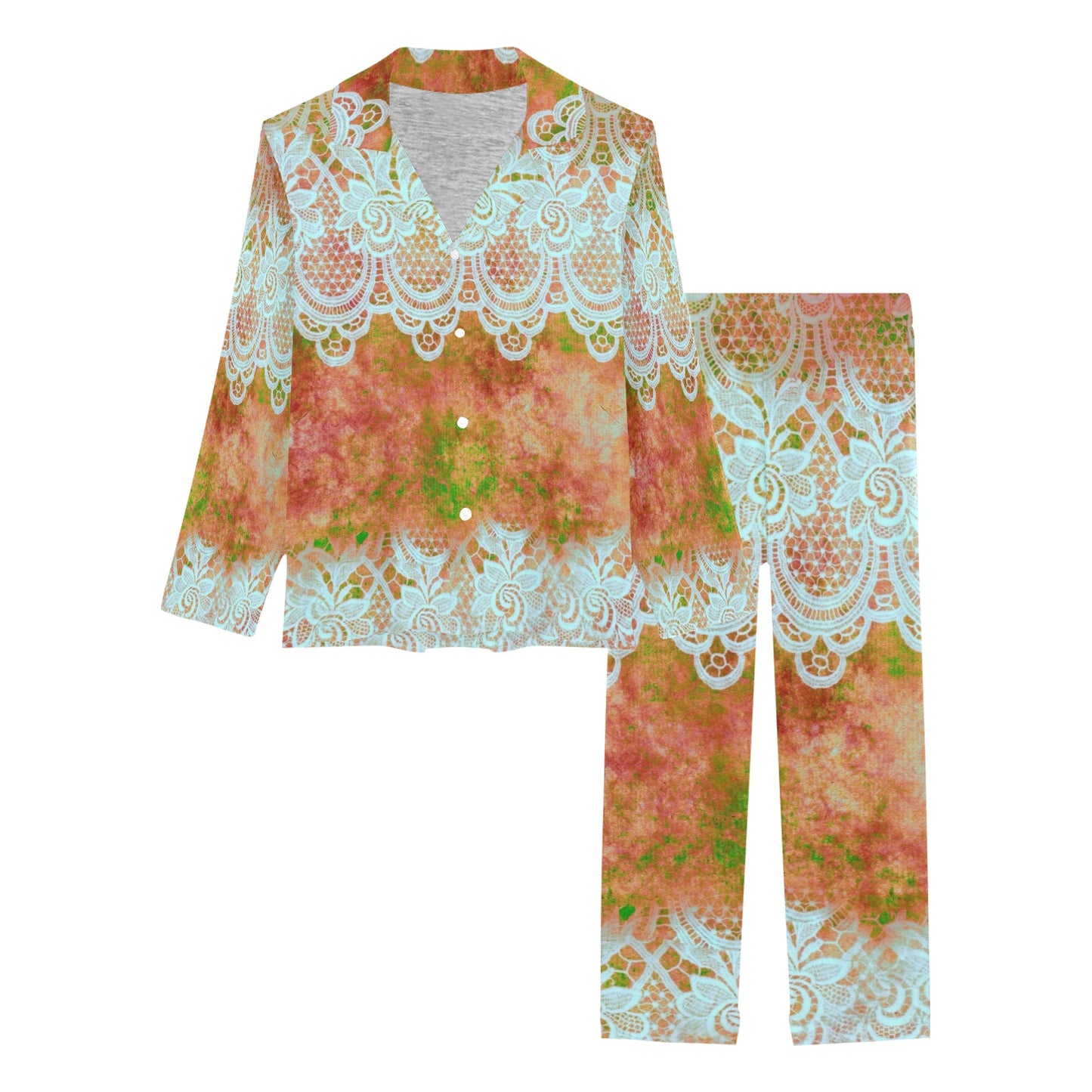Victorian printed lace pajama set, design 31 Women's Long Pajama Set (Sets 02)