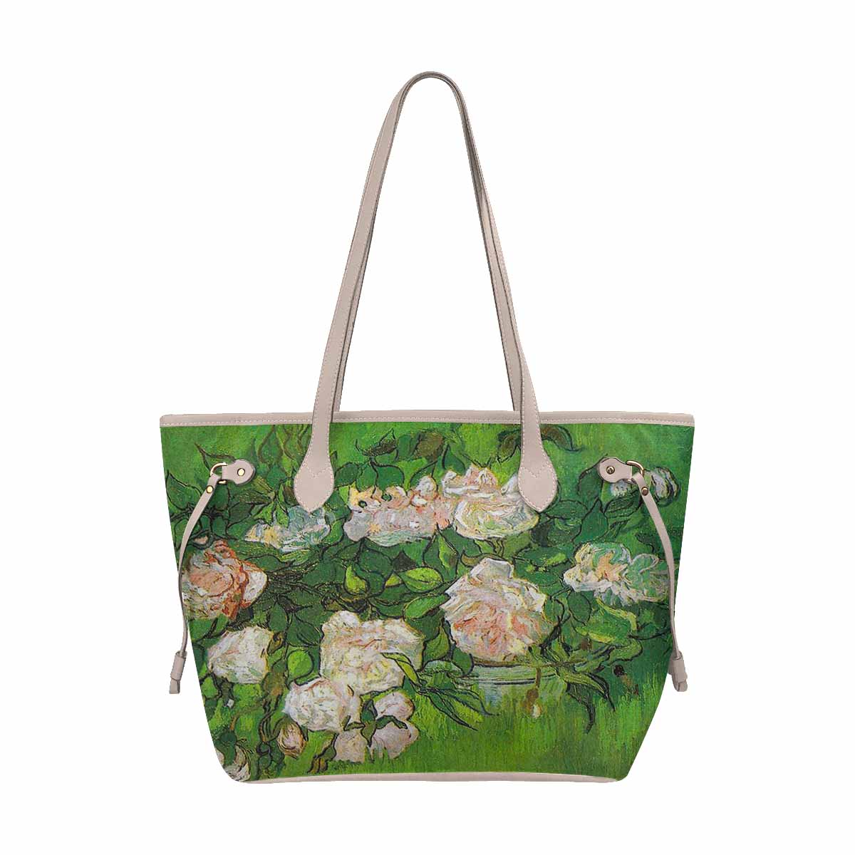 Vintage Floral Handbag, Classic Handbag, Mod 1695361 Design 06, BEIGE/TAN TRIM