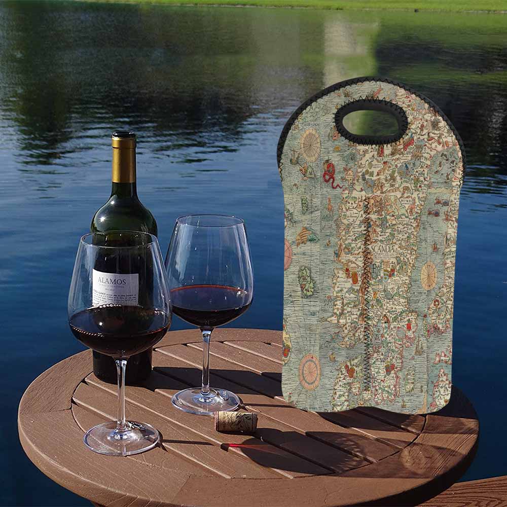 2 Bottle Antique map wine bag,Design 15