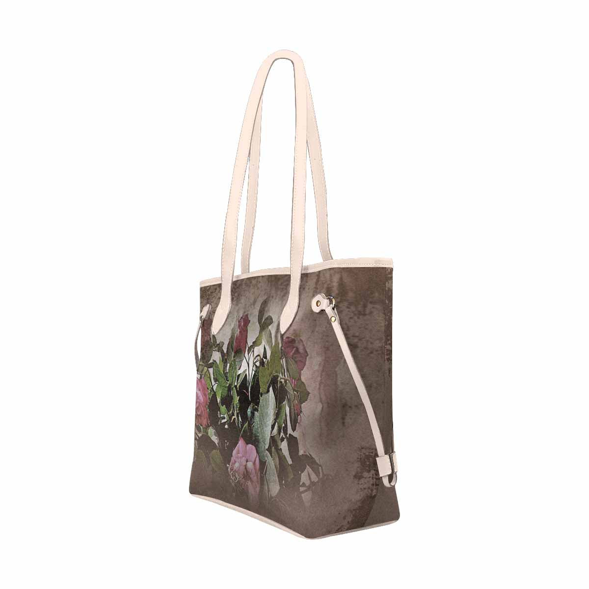 Vintage Floral Handbag, Classic Handbag, Mod 1695361 Design 22x, BEIGE/TAN TRIM
