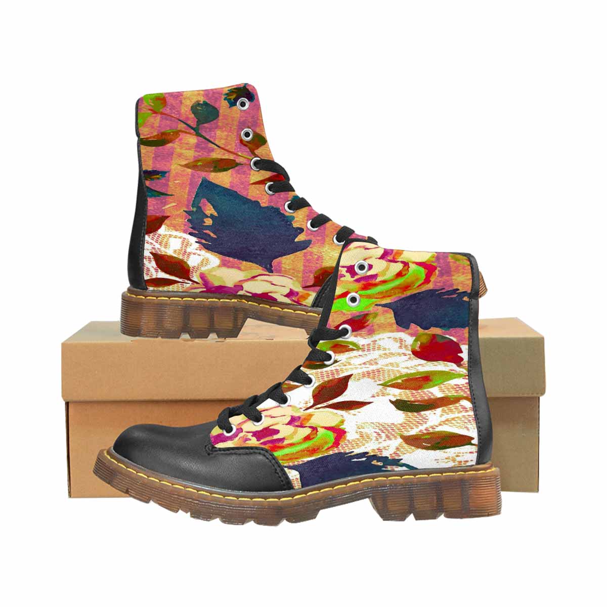 Victorian lace print, cute but tough, Winter walk about  boots, design 22