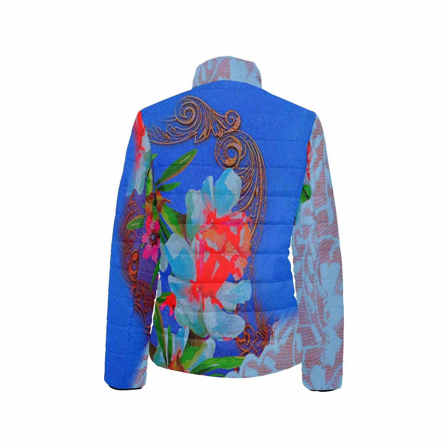 Victorian Lace print womens padded quilted jacket, design 46
