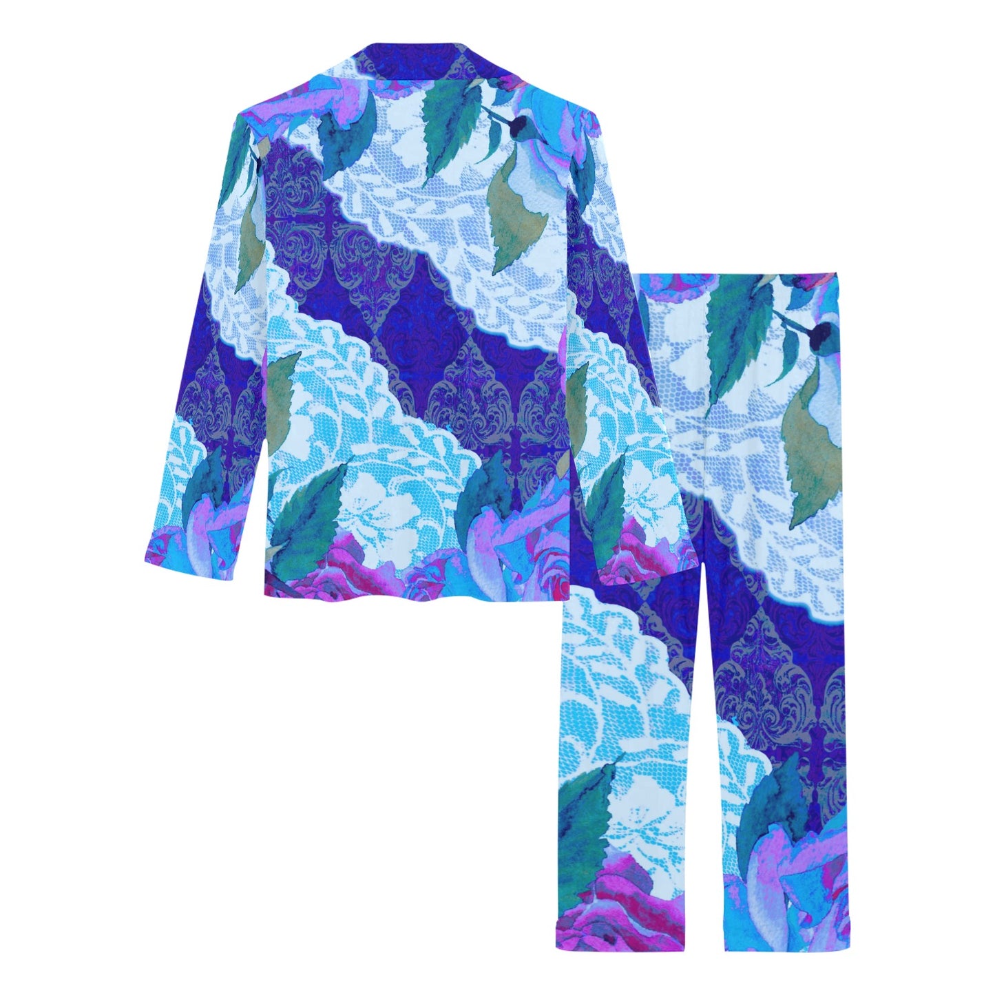 Victorian printed lace pajama set, design 20 Women's Long Pajama Set (Sets 02)