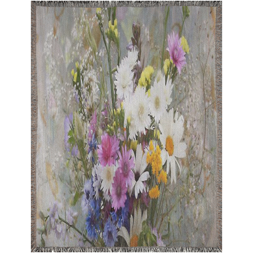 100% cotton Vintage Floral design woven blanket, 50 x 60 or 60 x 80in, Design 02