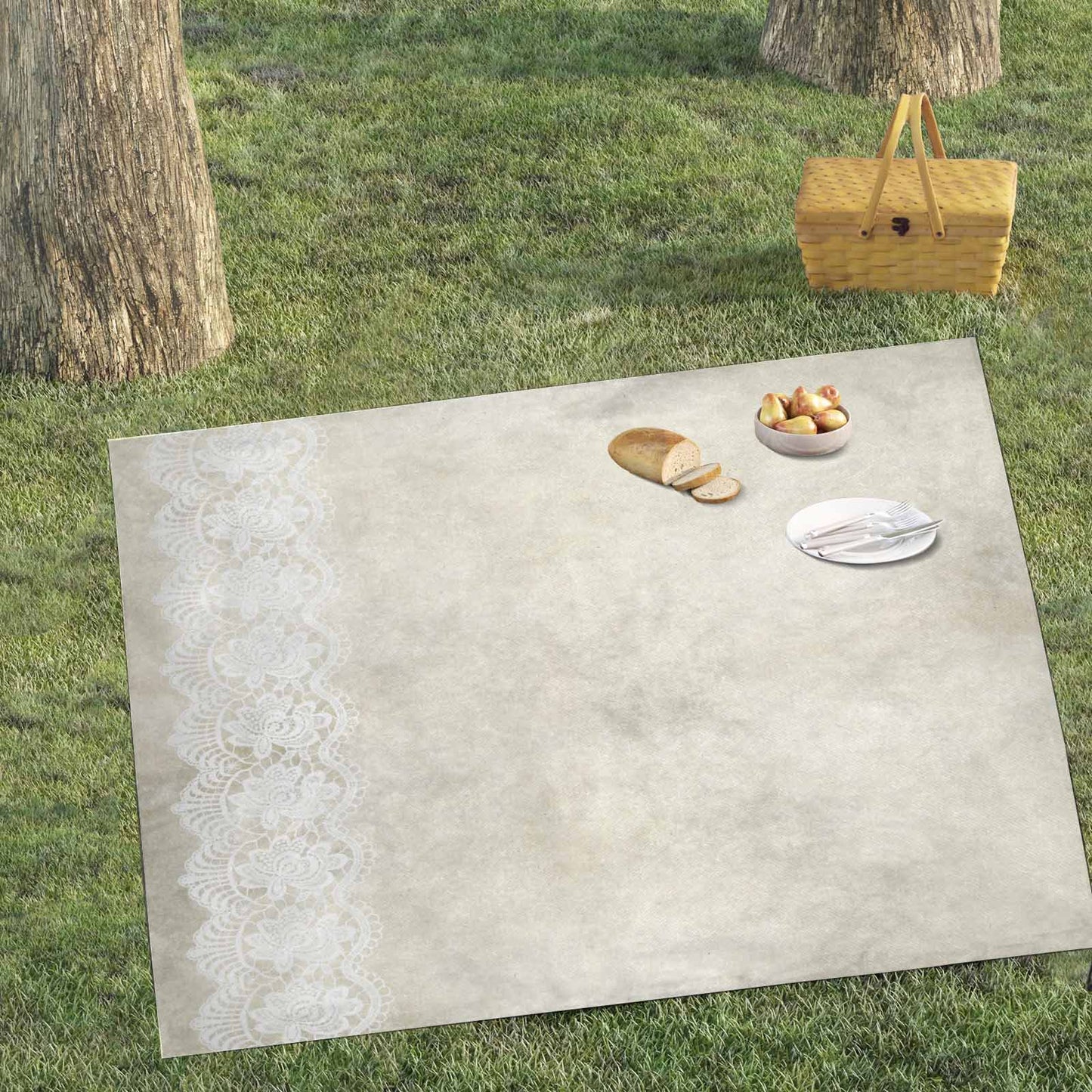 Victorian lace print waterproof picnic mat, 69 x 55in, design 27