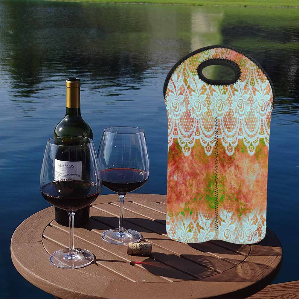 2 Bottle Victorian lace print wine bag, Design 31