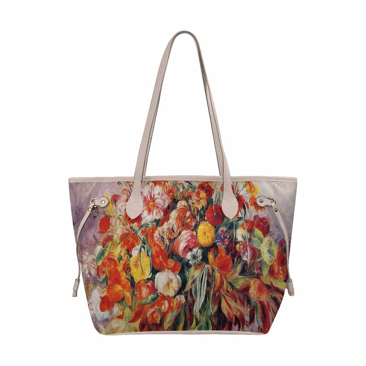 Vintage Floral Handbag, Classic Handbag, Mod 1695361 Design 19, BEIGE/TAN TRIM