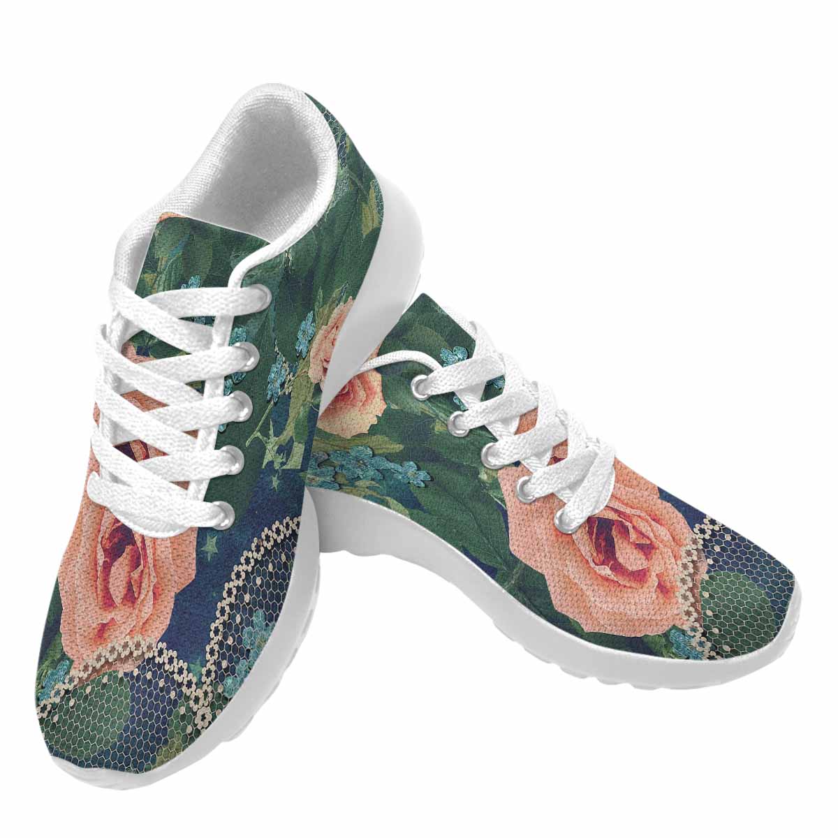 Victorian lace print, womens cute casual or running sneakers, shoes, design 01