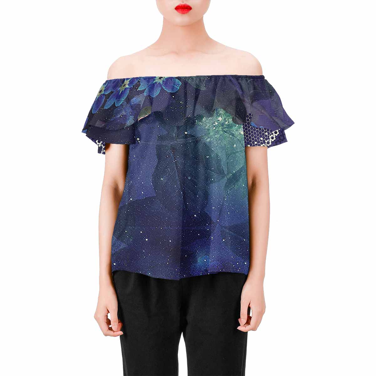 Victorian Lace print Chiffon Blouse, design 02