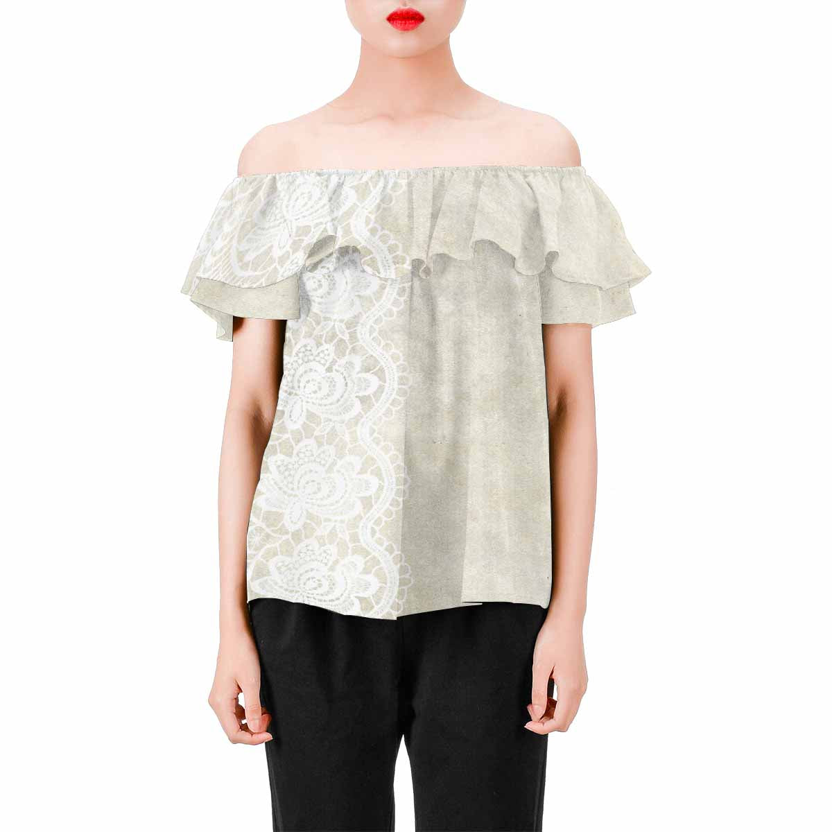 Victorian Lace print Chiffon Blouse, design 27