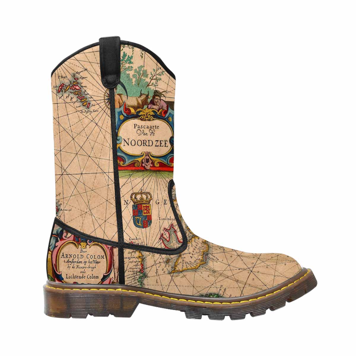 Antique Map design womens western lumber boots, Design 7