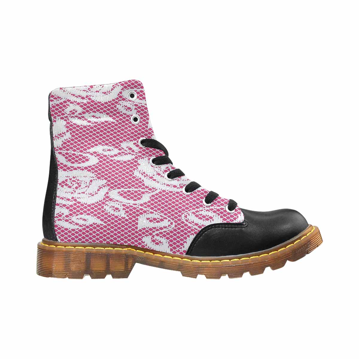 Victorian lace print, cute but tough, Winter walk about  boots, design 17