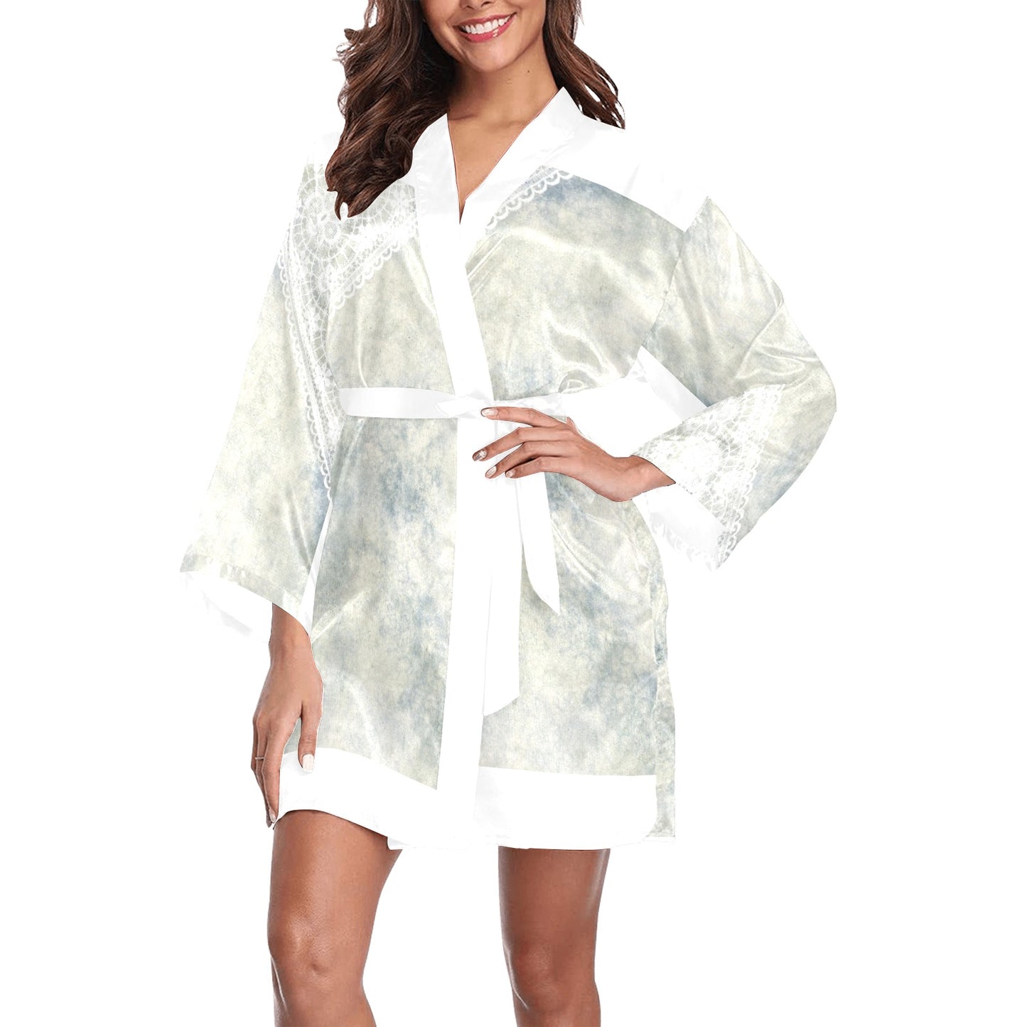Victorian Lace Kimono Robe, Black or White Trim, Sizes XS to 2XL, Design 36