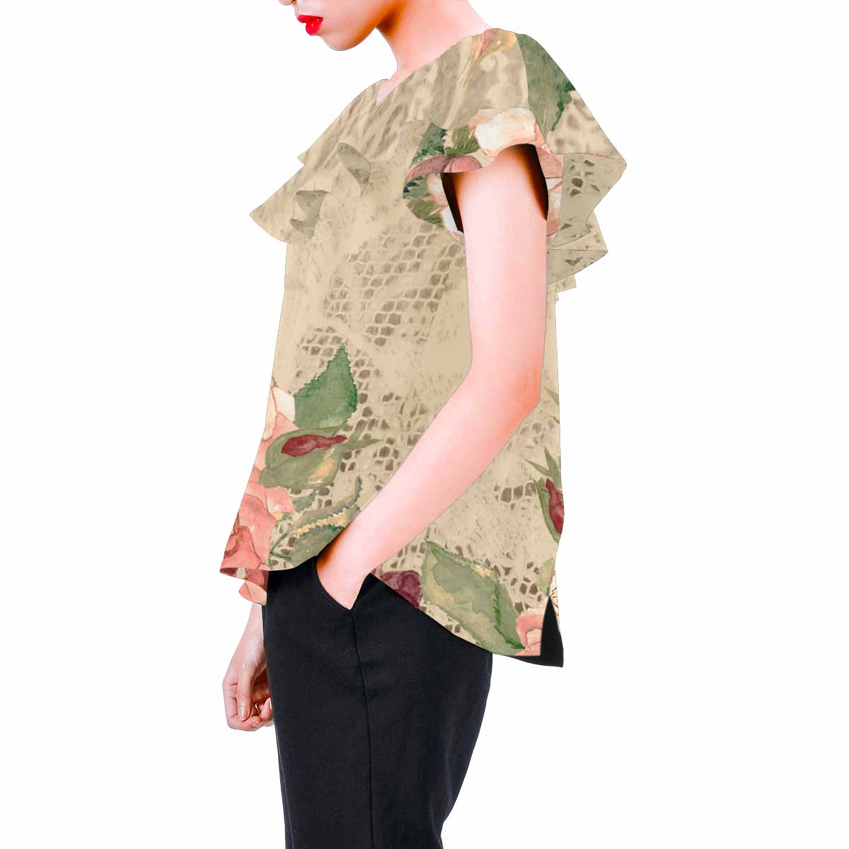 Victorian Lace print Chiffon Blouse, design 25