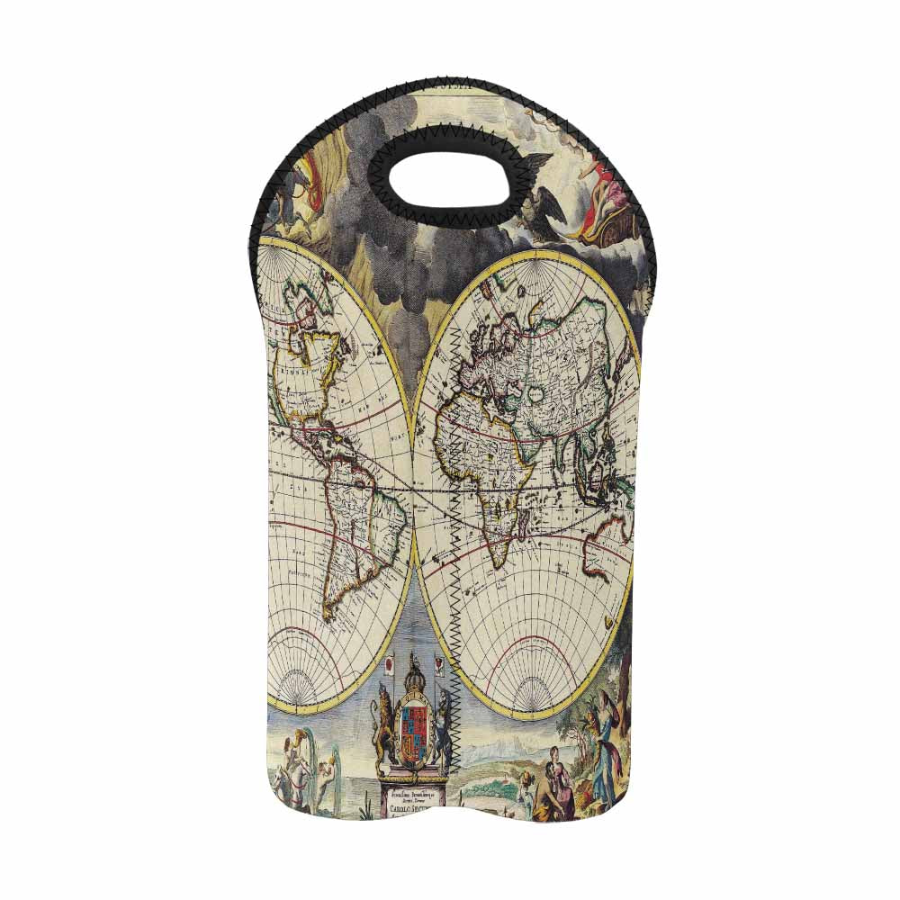2 Bottle Antique map wine bag,Design 19