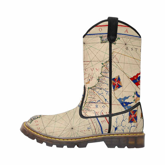 Antique Map design mens western lumber boots, Design 45